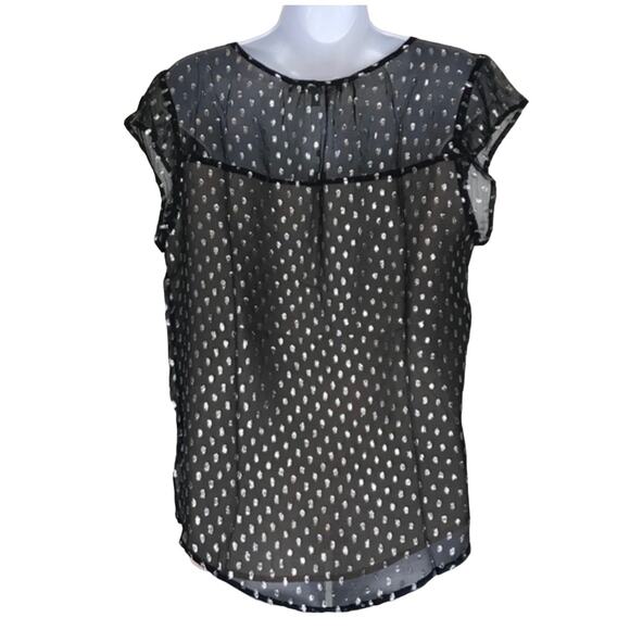 Daniel Rainn Black Silver Silk Blouse Metallic Cap Sleeve Medium NWT - Picture 2 of 7